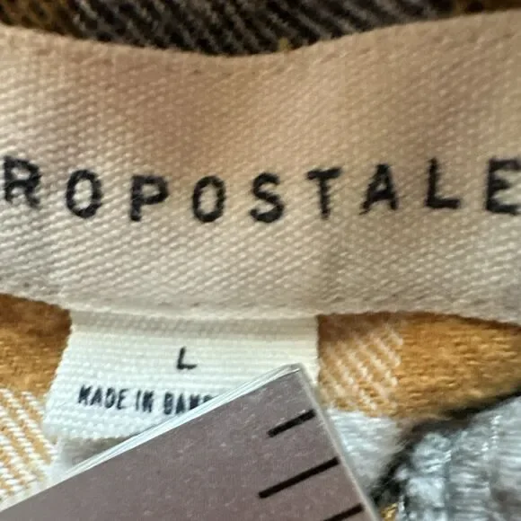 Aeropostale plaid flannel button down shirt hoodie Mens Size Large - Picture 8 of 12